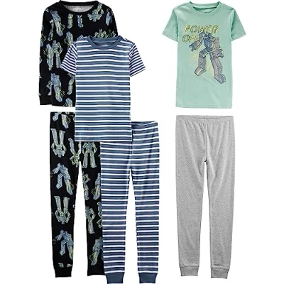 Immagine di Simple Joys by Carter&#039;s 6 Piece Snug Fit Cotton Pajama Set Pigiama, Multicolore/Righe/Transformers, (Pacco da 6) Bambino