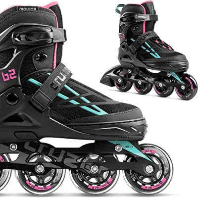 Immagine di Movino Inline Skates Cruzer B2 Pattini a rotelle regolabili in linea ‎L (38 41) Cuscinetti ABEC9 Ruote grandi 80 mm Sistema di fissaggio tre stadi: fibbia, lacci e cintura
