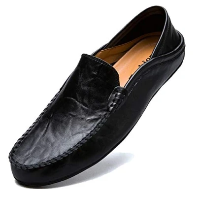 Immagine di Unitysow Mocassini Uomo Pelle Estivi Pantofole Casual Eleganti Slip On Scarpe da Guida Barca Classic Loafers Nero 44EU