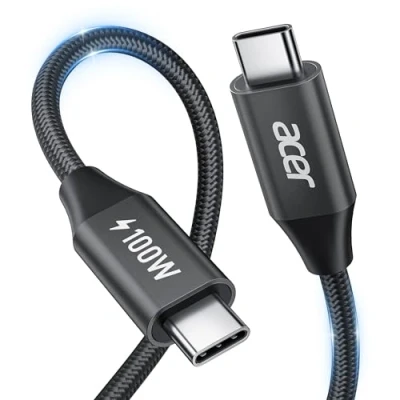 Immagine di acer Cavo USB C 100W 2m, contro Carica rapida, Caricatore Tipo Nylon Braided Compatibile con iPhone 16 15 Samsung S23 Ultra iPad Air MacBook Pro Google Pixel 7 Switch ecc.