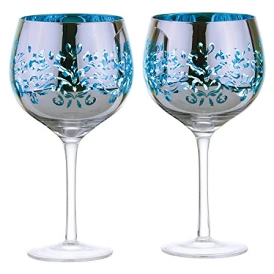 Immagine di Artland Set Di 2 Bicchieri Da Gin In Filigree Blu Placcati, Finitura Argento Specchiato, Confezione Regalo Per Scatola