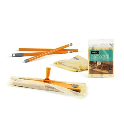 Immagine di Perfetto Pulipolvere Scopa Catturapolvere + Retine con Manico 3 Pezzi, Zucca, Cm 130