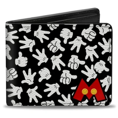 Immagine di Buckle Down Topolino M Icon/Gesti delle Mani Sparsi Nero/Bianco Accessori da Viaggio Portafoglio bi Fold, Multicolore, Default Size Uomo