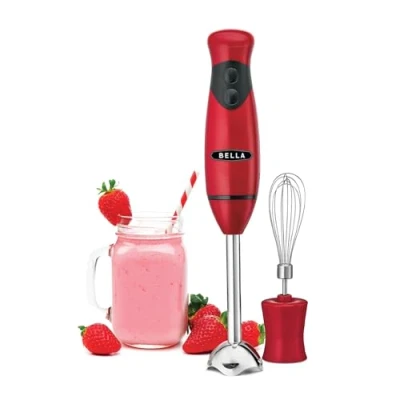 Immagine di BELLA Frullatore a Immersione, Mixer Portatile Compatto con Accessorio Frusta per Succhi, Frullati, Cibo Bambini e Smoothie, Senza BPA, Acciaio Inossidabile, Rosso, Immersione