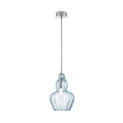 Immagine di Vintage Lampada Pendente da Soffitto, a sospensione regolabile, Montatura in metallo cromato, Paralume Fatto Mano, vetro con tonalità blu, Design insolito, per 1 lampadina E14 40W non incl