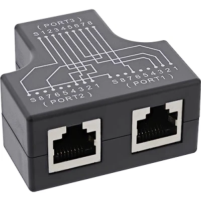 Immagine di InLine® Adattatore a T Cat.5e STP (porta Doppler), RJ45 femmina 2 prese