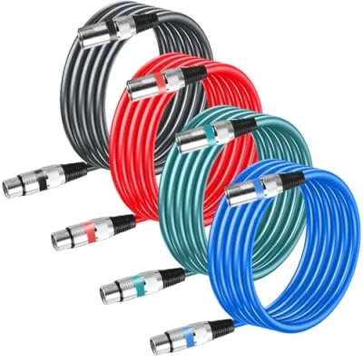 Immagine di GBKDQQ 4 cavi XLR da 3 m, cavo microfono simmetrico, di collegamento per DMX, a poli, adattatore maschio femmina, registrazioni in studio e produzione