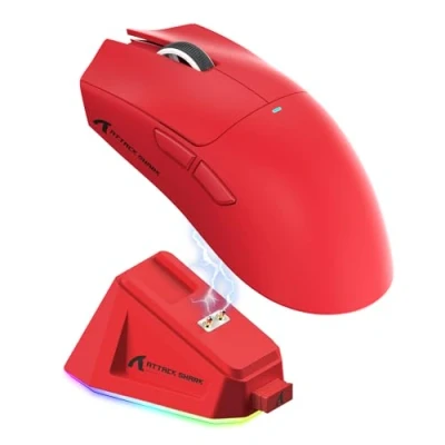 Immagine di ATTACK SHARK X11 Gaming Mouse with Magnetic Charging Dock, PixArt PAW3311 Sensor, BT/2.4G Wireless/Wired Mouse, 22000 DPI, Office Mice Gamer for Win11/Xbox/PS/Mac (Red)