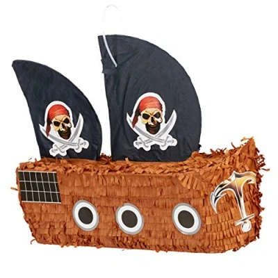 Immagine di Relaxdays Pignatta a Forma di Nave dei Pirati, da Riempire, per Feste Compleanno Bambini, Appendere, in Carta, Grande, Colorata