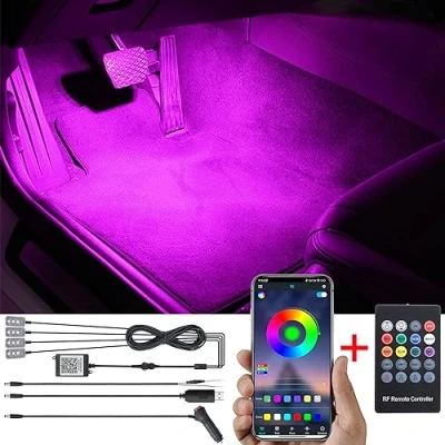 Immagine di TABEN Kit di Illuminazione Ambientale per Auto 64 Colori Telecomando RF + Controllo APP Bluetooth USB Luce Atmosfera vano piedi Fai da Te 16 Milioni Multicolor Suono Sincronizzazione Musicale