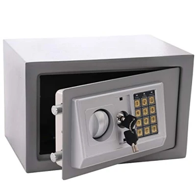 Immagine di Panorama24 cassaforte con serratura elettronica a combinazione, 31 x 20 cm, indicatore LED in acciaio, colore grigio argento, 4 batterie, da parete