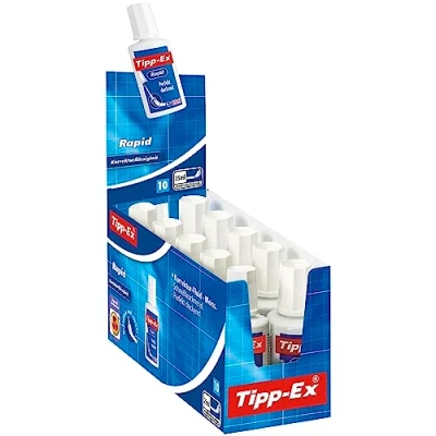 Immagine di Tipp Ex Bianchetto Liquido per Carta, Rapid, Confezione da 10 Correttori 25ml, Cancelleria Scuola e Casa