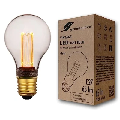 Immagine di greenandco® lampadina a LED dimmerabile di design vintage in stile retrò E27 A60 2,3W 65lm 1800K 320 230V, claro, nessun sfarfallio