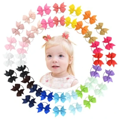 Immagine di 40pcs 2 pollici neonate capelli fiocchi cravatte per fascia elastica titolare coda di cavallo accessori bambini piccoli