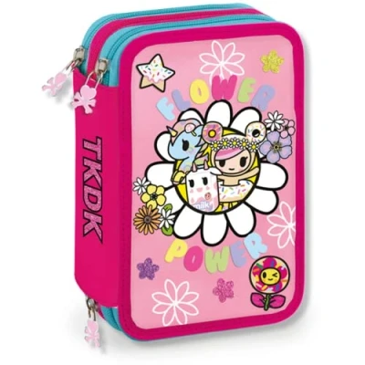Immagine di Astuccio Scuola Tokidoki 3 Piani Zip Completo Fucsia Power + Omaggio portachiave Paillettes e Penna Multicolore profumata
