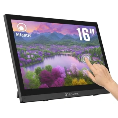 Immagine di ATLANTIS A05 T16A VHM Monitor Touch 16 pollici, schermo 16&quot;, Touchscreen 10 tocchi, Full HD 1920x1080, HDMI VGA, inclinabile 15 50, Vetro Protettivo 7H, Contrasto 800:1, Angolo 170/170,Vesa 75