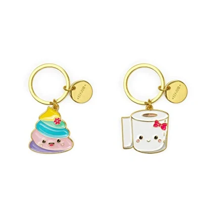 Immagine di Legami Set di 2 Portachiavi in Metallo Smaltato, What a Key Ring!, L 7 cm, Zinco, Tema Poo, con Anello spirale, Finitura Lucida, Colori Brillanti, Charm per Impreziosire la Borsa