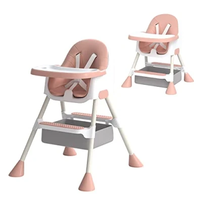 Immagine di UBRAVOO Seggiolone 2 in 1, per Neonati e Bambini Piccoli con Poggiapiedi, Doppio Vassoio Staccabile, Pappa Ragazzi Ragazze sopra i 6 Mesi, HA 019, Grigio