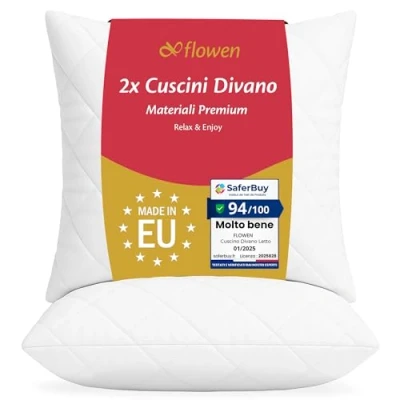Immagine di Cuscini Letto Coppia di Guanciali 65x65 per Dormire Imbottitura Standard Antiacaro Anallergico Traspirante Quadrati Matrimoniale Singolo con Federa Trapuntata Sfoderabile e Lavabile