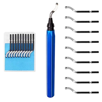 Immagine di Sbavatura Strumento Mano Manico con 10 Pezzi Sbavare BS1010 Lama Sbavatore Metallo Rotanti a 360 Rotazione per Stampe 3D Tubi Plastica