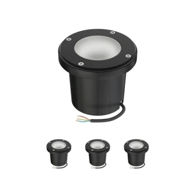 Immagine di ledscom.de 4 pz. lampada da incasso a terra BOFU per esterni, IP67, orientabile, nera, rotonda, 150mm Ø, 1x GU10 max. 15W, vetro smerigliato
