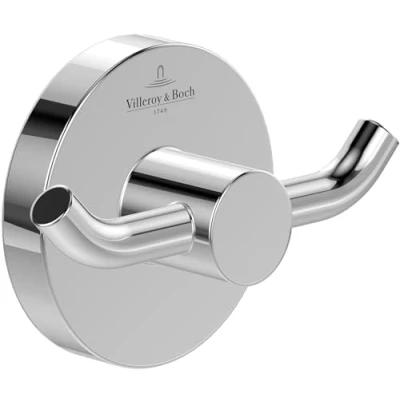 Immagine di Villeroy &amp; Boch Elements Tender gancio doppio per asciugamani da parete, parete in zinco, accessori bagno, 76 x 32 54 mm, cromato