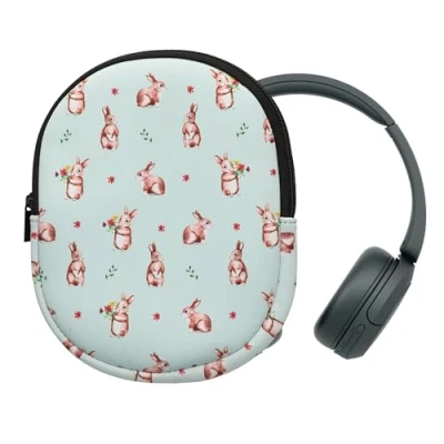 Immagine di kwmobile Custodia Cuffie con Cerniera Compatibile Sony WH CH520 / CH510 Case Over Ear 21,5 x 16 cm Conigli e Fiori