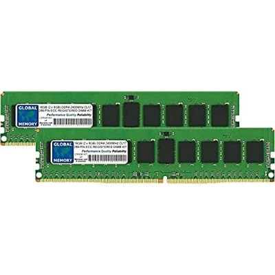 Immagine di GLOBAL MEMORY Kit di Memoria RAM DDR4 da 16 GB (2 x 8 GB) 2400 MHz PC4 19200 288 PIN ECC REGISTRATA DIMM (RDIMM) per Server/Workstation/schede Madri (Kit Chip a 2 ranghi)