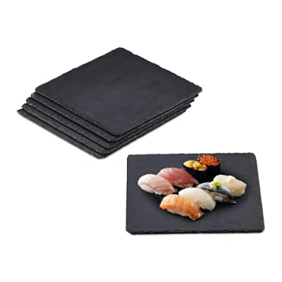 Immagine di Relaxdays Piatti in Ardesia, Set da 6 Vassoi 25 x cm per Servire &amp; Scrivere, Tavolette Buffet, Antracite