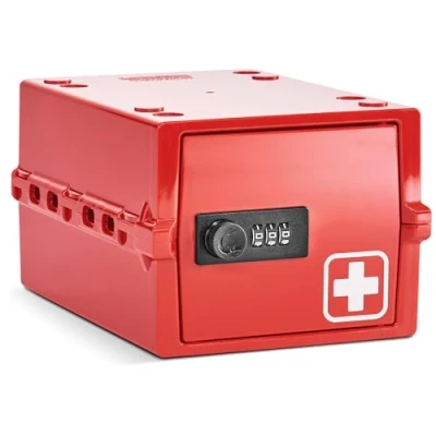 Immagine di Lockabox Mini™ Piccola scatola portaoggetti con serratura Cassetta di sicurezza combinazione da 3 litri per alimenti, medicinali e domestica Sicuro BPA (Rosso medico)