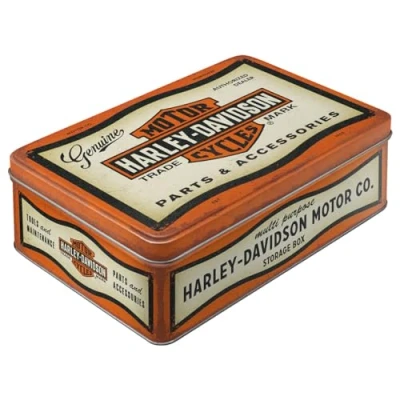 Immagine di Nostalgic Art Contenitori in latta retrò piatti, 2,5 l, Harley Davidson Parts &amp; Accessoires Idee regalo per biker, scatola con coperchio, design vintage