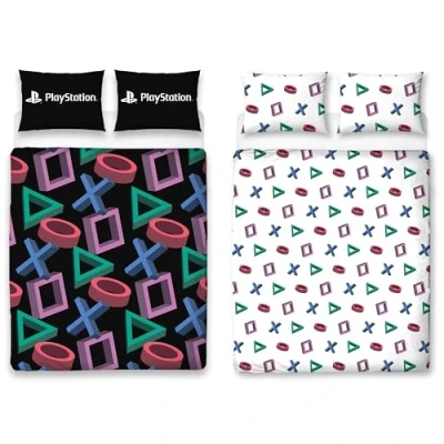 Immagine di Character World Set copripiumino matrimoniale ufficiale PlayStation Design astratto reversibile su 2 lati con federe coordinate di letto nero