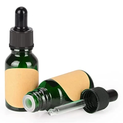Immagine di stonylab 2 Pack Flaconi Contagocce in Vetro, Flacone Vetro Vuoto con Affusolato, Tappo Interno e Etichetta per Oli Essenziali, Fragranze Aromaterapia (15 ml, Verde)
