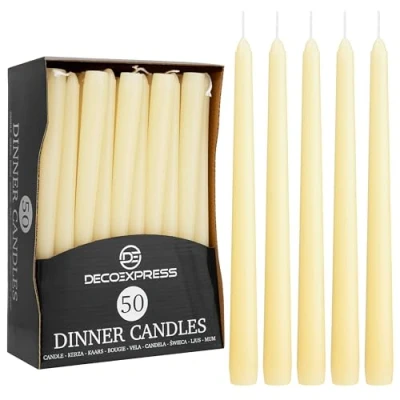 Immagine di Candele Lunghe Bianche e Colorate Pacco da 6/10/15/50 8 Ore Lunga Durata per Candelabro Eleganti Cena Festività (Avorio 50)