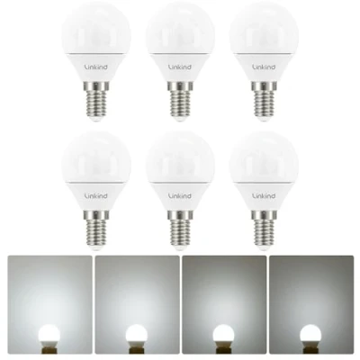 Immagine di Linkind Dimmerabile Lampadine LED E14 Attacco Edison, Golf P45/G45, 4.5W(Equivalenti a 40W), Luce Bianca Fredda 5000K, 500 Lumen, Certificazione CE/RoHS/ErP, Pacco da 6