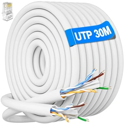 Immagine di Cavo Ethernet 30 Metri, Cat 6 Bobina Lan per Esterno Non Schermata di Rete Cross 30m Molto Lungo Filo UTP AWG23 Gigabit Internet Alta Velocità Patch Bianca
