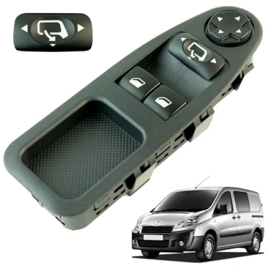 Immagine di Pulsante alzacristalli compatibile per Expert 2, Scudo 2 e Jumpy (2007 2018) controllo alzacristallo anteriore sinistro (conducente) con specchietti pieghevoli 6554ZJ