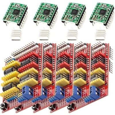 Immagine di AZDelivery 5 x CNC Shield V3 Bundle con 4 pezzi A4988 Stepper Driver dissipatore di calore compatibile Arduino E stampanti 3d incluso un Book!