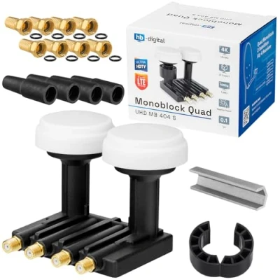 Immagine di LNB monoblocco da 0,1 dB LNC diretto per decoder satellitare Astra 19,2 e Hotbird 13 Full HD TV 3D Ultra 4K + connettori tipo F placcati oro (confezione in lingua italiana non garantita)