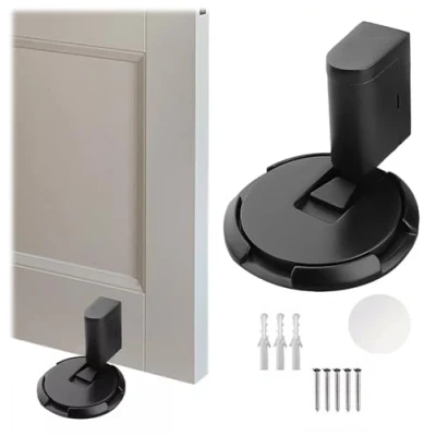 Immagine di meccanico da pavimento,Fermaporta Magnetico,Fermaporta Pavimento Meccanico,Regolabile in altezza, con viti e nastro adesivo, antivento, protegge porte pareti (nero)
