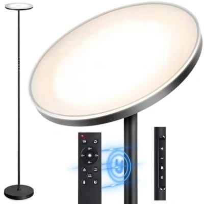 Immagine di OUTON Lampada da Terra LED, 36W/3000LM 126 LED Pavimento Moderna, 3000K 6500K Dimmerabile con Controllo Remoto e Tocco, Timer 1H, Piantane Salotto Ideale per Soggiorno Ufficio(Nero Cool)