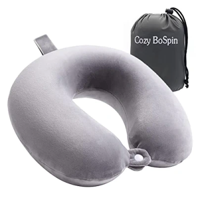 Immagine di Cozy BoSpin cuscino da viaggio portatile per il collo in aereo, auto e a casa, comodo leggero rapido, campeggio (grigio)