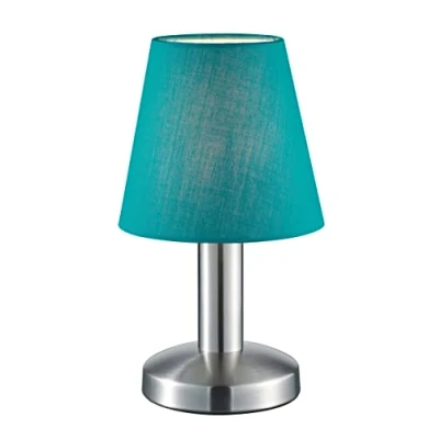 Immagine di Trio Lampada da tavolo Mats II 599700119, metallo nichel opaco, paralume in tessuto turchese, escl. 1x E14, On/Off Touch