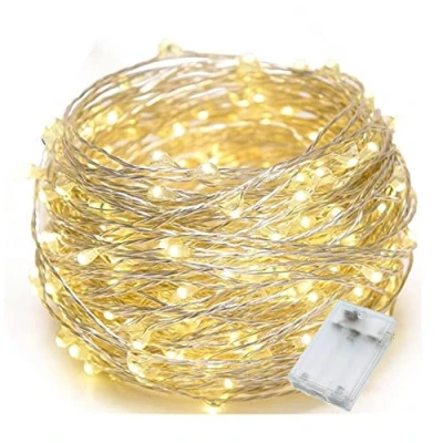 Immagine di Luci Stringa LED a Batteria, 10M 100 pezzi Rame filo Lucine Fata, Albero di Natale, Decorativa da Interni e Esterni per Festa, Giardino, Halloween, Matrimonio (Bianco Caldo)