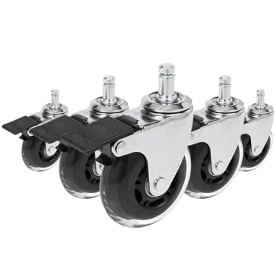 Immagine di hjh OFFICE 729401 ruote per sedie da ufficio ROLO SKATE argento / trasparente 5 x rigide pavimento 11 mm 75 con freno di bloccaggio