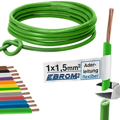 Immagine di Cavo di cablaggio Singolo flessibile 1,5 mm2 in PVC H07V K mm² Colore: verde molte lunghezze disponibili incrementi 5 metri, lunghezza: m