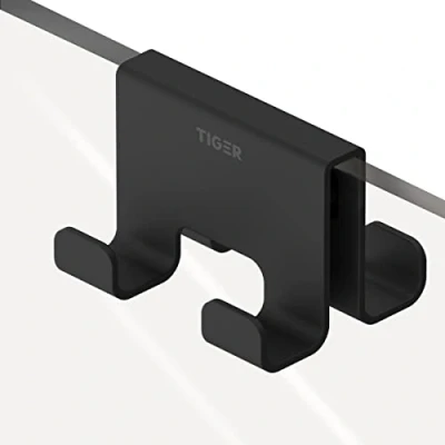 Immagine di Tiger Caddy Gancio portasciugamani per box doccia 6 8 mm doppio, 5,6 x 7 5 cm, Nero