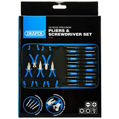 Immagine di Draper 48958 PSP16 Set di pinze e cacciaviti precisione, 16 pezzi, colore: Blu