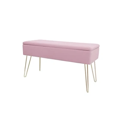 Immagine di ECHTWERK Panca Scarlett Imbottita con Rivestimento in Velluto, Rettangolare, vano portaoggetti, Gambe Metallo, 75 x 30 41,5 cm, Colore: Rosa, Misto Poliestere, 42 cm