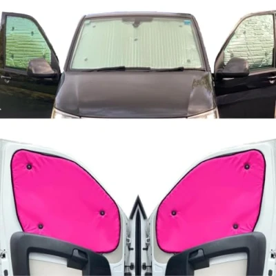 Immagine di Parasole Parabrezza Auto Interno Compatibile con Renault Trafic (2000 2014)(Set Anteriore) Dorso Rosa,Reversibile e Termico